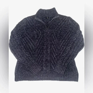 Vintage XL cable knit gray sweater pullover zip